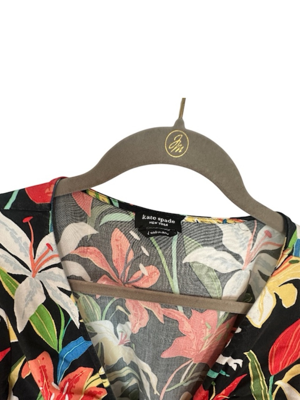 EUC Kate Spade Summer Lilies Wrap Top Size Large Black Multicolor Floral - Picture 2 of 7